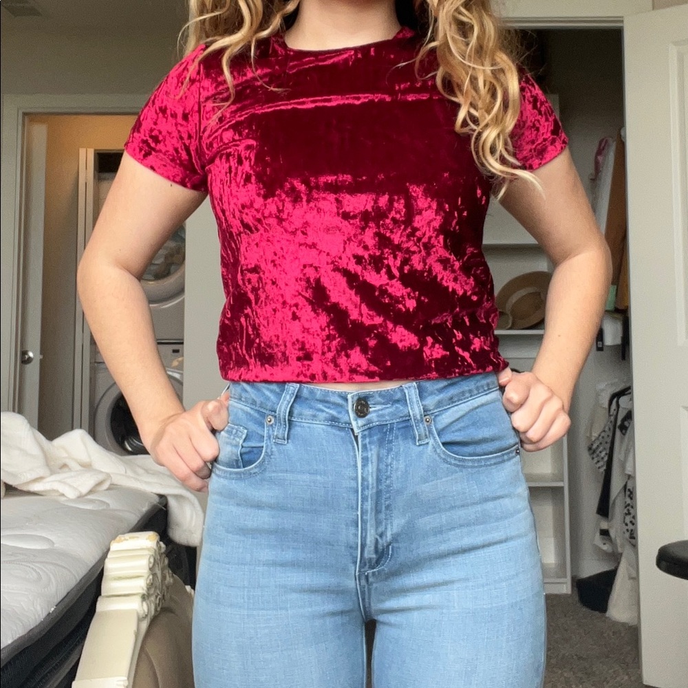 COPY - Hollister red / maroon/ burgundy crushed velvet shirt